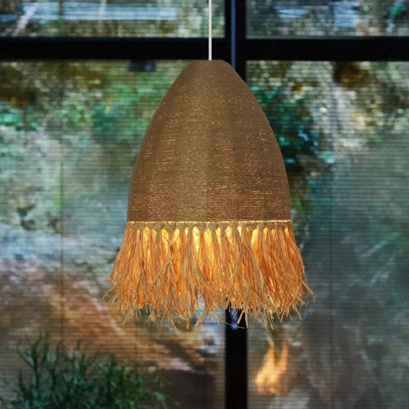 Rattan Woven Pendant Light Chandelier for Retro Dining Room, Axyaa Wabi Sabi Style