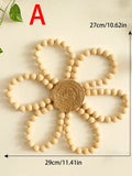 Axyaa Wooden Beads Flower Hanging Wreath: Boho Wall Decor, Farmhouse Garland