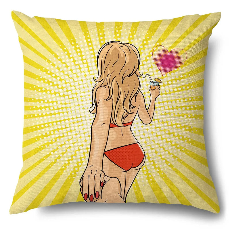Axyaa Soft Plush POP Comic Portrait Cushion Cover - Home Decor Pillowcase