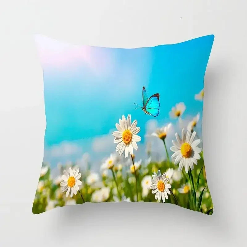Axyaa Butterfly Flower Polyester Cushion Cover
