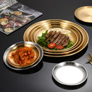 Axyaa Stainless Steel Golden Cafe Tray, Fruit Plate, Cake Plate, Shallow Plate