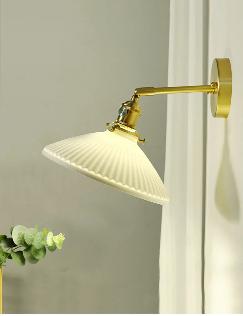 Axyaa Retro Ceramic Brass Wall Sconce Lamp with Adjustable Light Direction