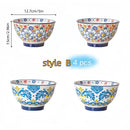 Axyaa Hand-Painted Ceramic Rice Bowls - 4pcs Set for Soup, Salad or Yogurt