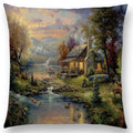 Axyaa Rustic Landscape Castle Lighthouse Oil Painting Cushion Cover