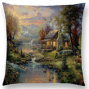 Axyaa Rustic Landscape Castle Lighthouse Oil Painting Cushion Cover