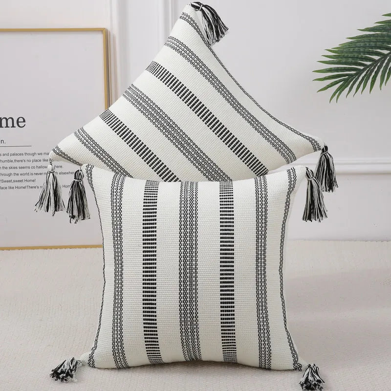 Axyaa Striped Cotton Pillow Cover 45x45cm Luxury Throw Pillow Case