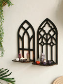 Axyaa Black Gothic Wooden Door Frame Shelf for Witch Home Decor