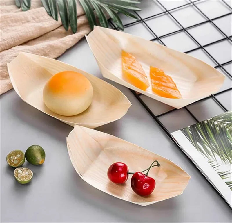 Axya Bamboo Sushi Boat Set - 100pcs Snack Bowl Tray Plate