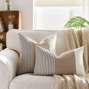 Cream Tan Two Tone Striped Pillow Cover for Home Sofa Couch Living Room by Axyaa