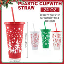 Axyaa Christmas PP Straw Cup 710ML 24OZ Reusable Santa Party Water Bottle Juice Coffee Milk Cup