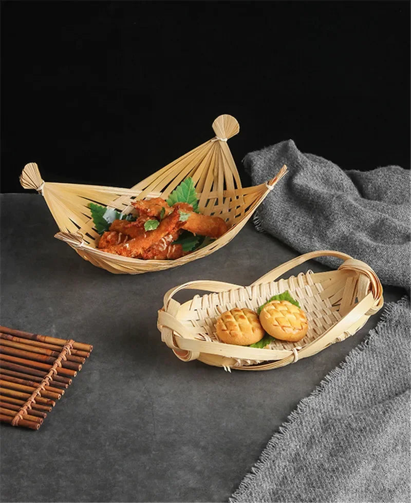 Axya Bamboo Bento Sushi Boat Woven Sashimi Plate Decoration