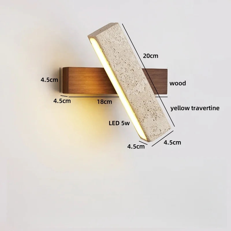 Axyaa LED Wall Light Mirror Stone Wood Wall Art Decor Bedroom Lamp
