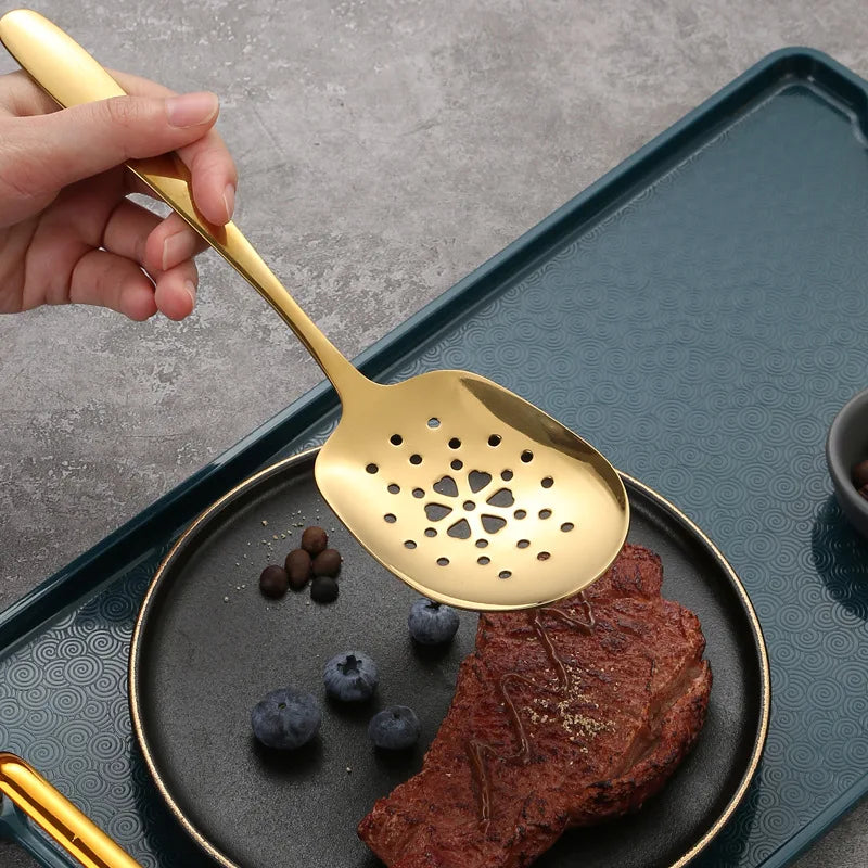 Axyaa Stainless Steel Serving Spoon Colander - Wide-mouthed, Catering Quality