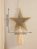 Ramadan Wooden Ornaments, Moon & Star Wall Decor with Tassel - Axyaa Eid Muslim Gift