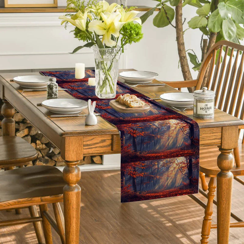 Axyaa Autumn Forest Sunshine Table Runner for Dining Room