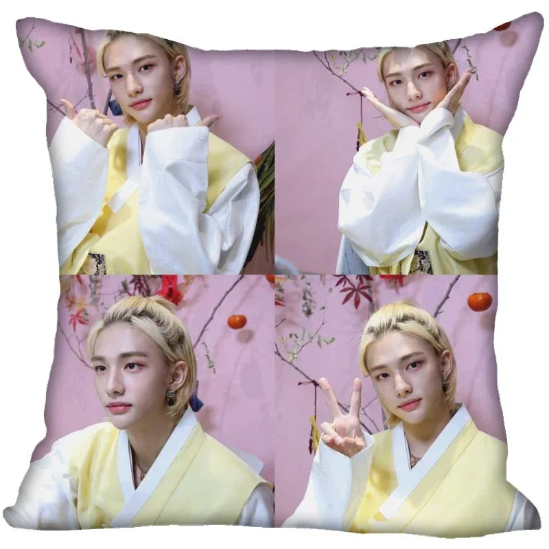 Axyaa Satin Hwang Hyunjin Pillow Cover - Decorative Bedroom Office Pillowcase Square Zipper Case