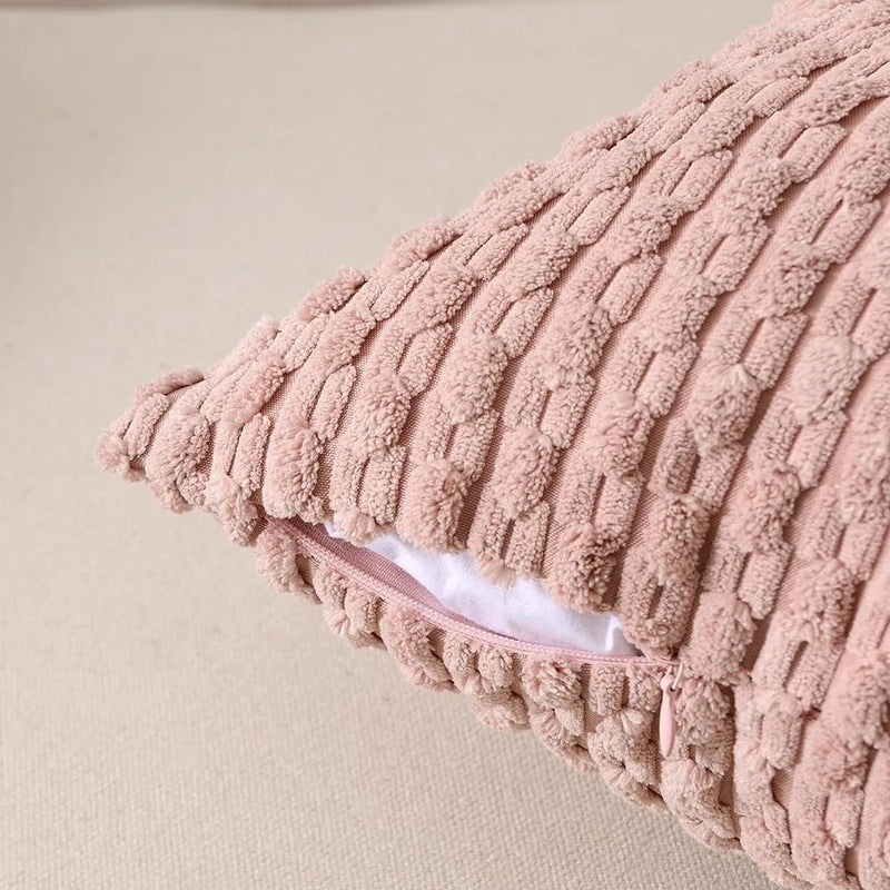 Axyaa Soft Corduroy Striped Pillow Covers 18x18 Inch Square Cushion Covers