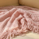 Axyaa Solid Knit Sofa Cover Blanket with Fringe for Air Conditioning and Summer Nap