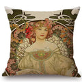 Axyaa Mucha Art Nouveau Cushion Cover Linen Pillowcase Gallery Home Decor