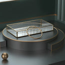 Axya Striped Glass Dresser Tray with Metal Frame Mirror, Home Decor