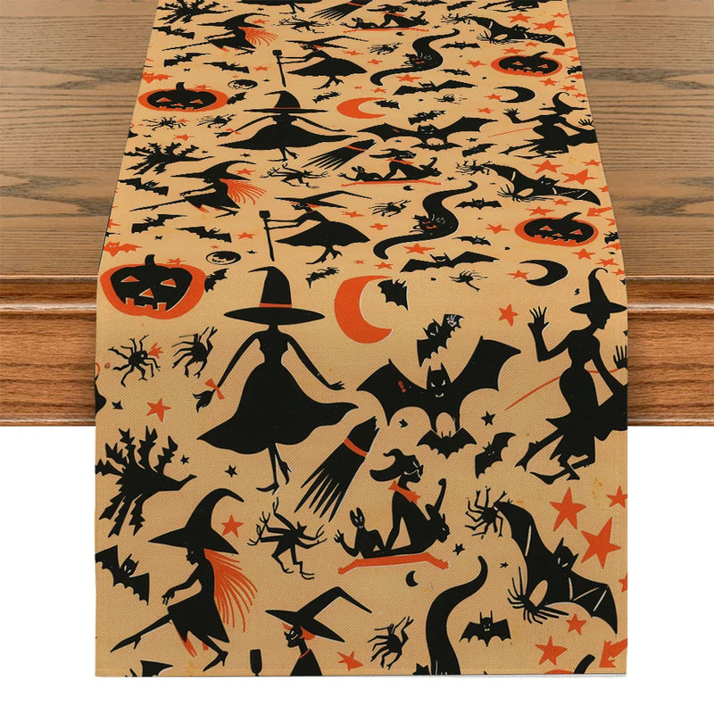 Axyaa Halloween Bat Witch Table Runner - Kitchen Party Decorations