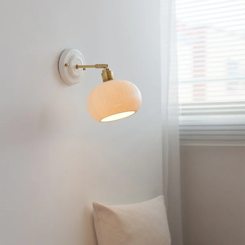 Axyaa White Ceramic LED Wall Sconce Mirror Light Copper Nordic Modern Bedside Lamp