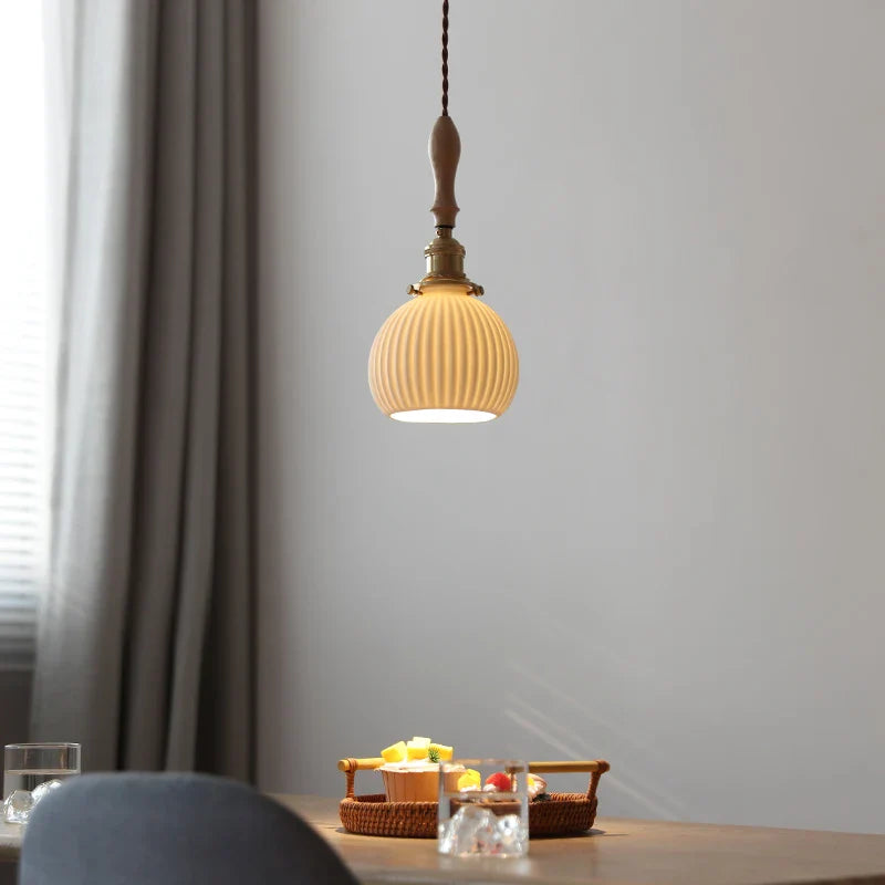 Axyaa Ceramic Shade Copper LED Pendant Light - Modern Nordic Chandelier