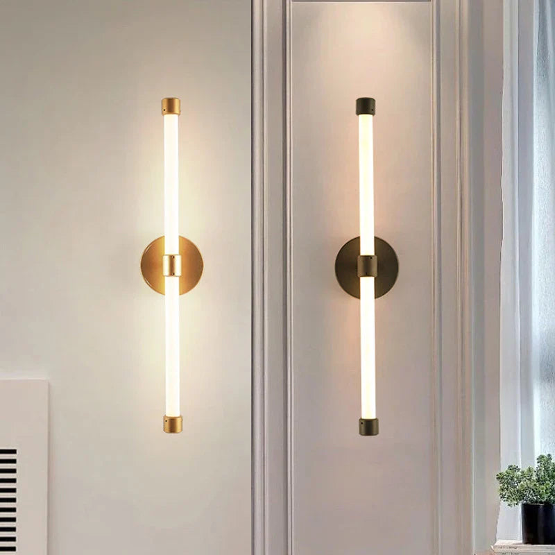 Axyaa Black Gold Iron Tube LED Wall Sconces for Living Room Bedroom Lighting