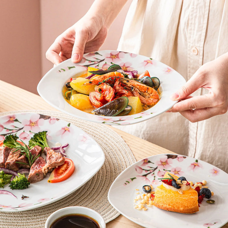 Axya Pink Floral Porcelain Plate Set for 12 - 60 Piece
