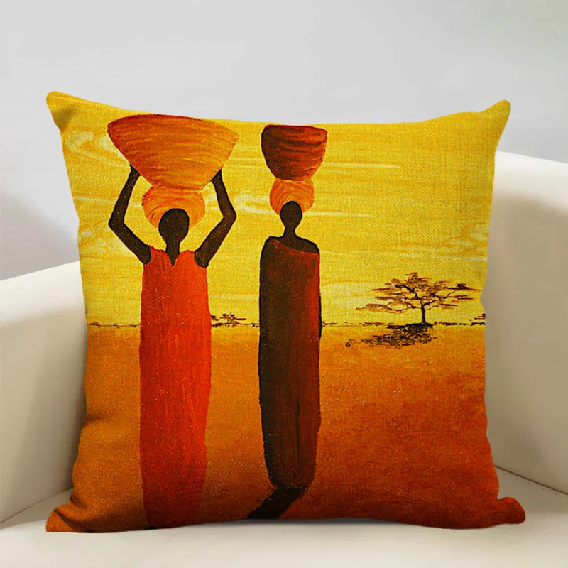 Axyaa African Oil Painting Sofa Pillow Case - Unique Living Room Decor