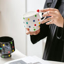 Axyaa Hand-Drawn Round Dot Ceramic Coffee Mug 400ml Korean Style Drinkware