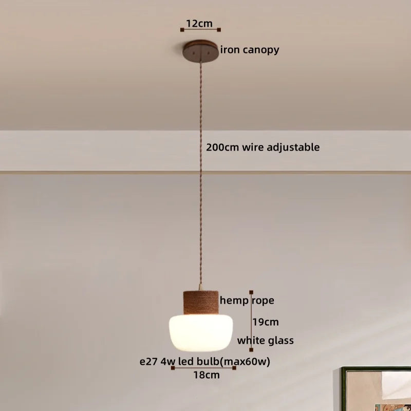 Axyaa Hemp Rope LED Pendant Lamps Nordic Glass Hanging Lights Fixture