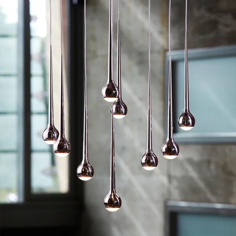 Axyaa Water Drop Pendant Light: Modern Luxury for Staircase, Bar, and Restaurant