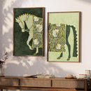 Axyaa Vintage Floral Horse Art Prints - Set of 2