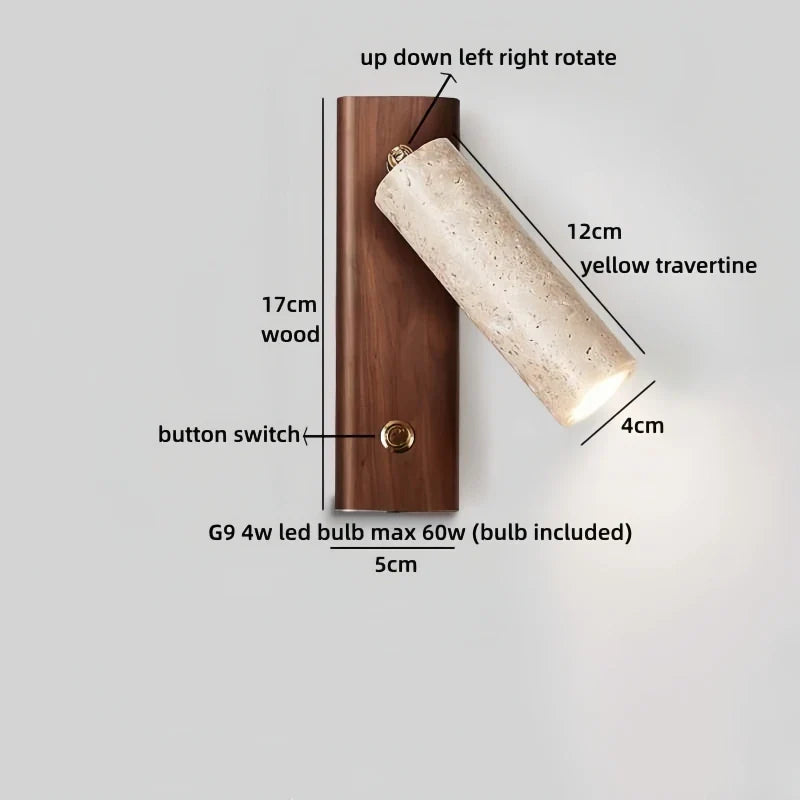 Axyaa LED Wall Light Indoor Up Down Rotate Yellow Travertine Wood Reading Lamp