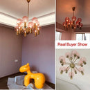 Axyaa Gold LED Chandelier with Pink Glass Shades for Home Decor