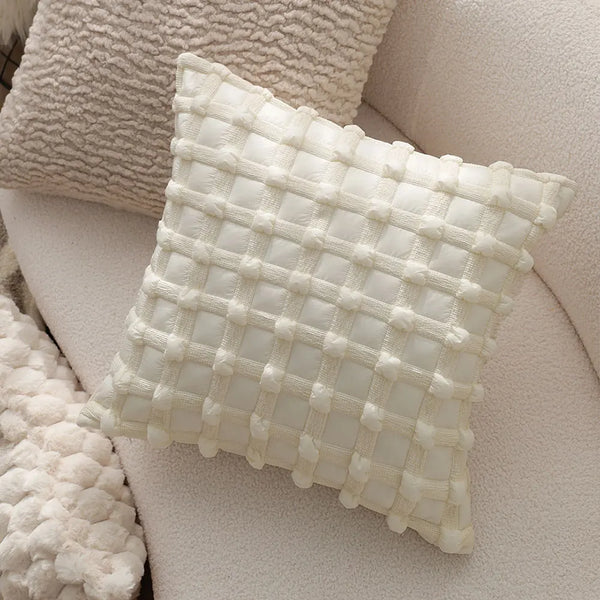 Axyaa Plaid Cushion Cover for Sofa Decor 45x45 Cream Style Home Living Room Pillow