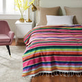 Axyaa Boho Beach Blanket: Hand-Striped Mat with Tassels