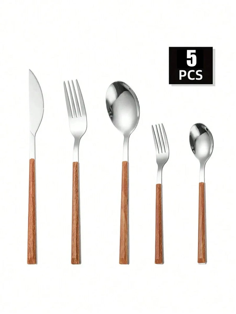 Axyaa Stainless Steel Cutlery Set with Imitation Wood Handles for Home, Hotel, Party