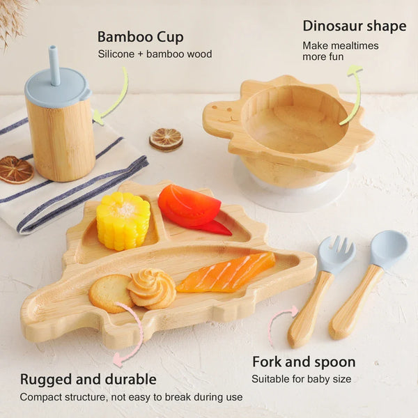 Axya Dinosaur Baby Feeding Set - Silicone Suction Cup Tableware & Utensils
