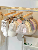 Axyaa 12-Clip Wooden Hat Storage Hanger | Cap, Socks, Newborn Clothes Organizer