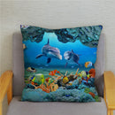 Axyaa Dolphin Ocean Pattern Cushion Cover for Kids Sofa & Home Decor