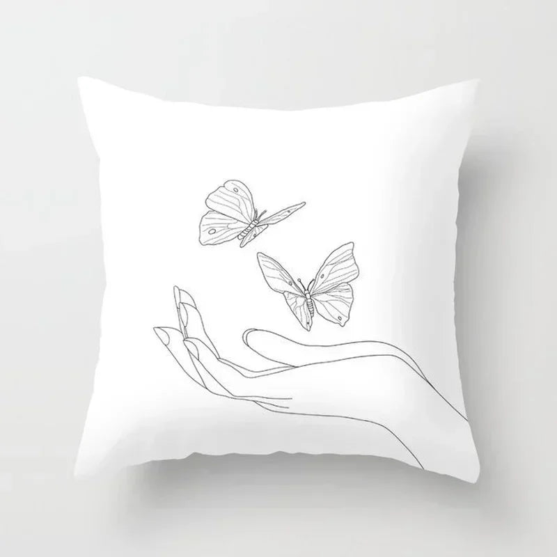 Minimalist White Pillow Cover - Axyaa Portrait Sketch Nordic Cushion