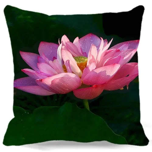 Pink White Lotus Pattern Square Cushion Cover 45X45CM by Axyaa
