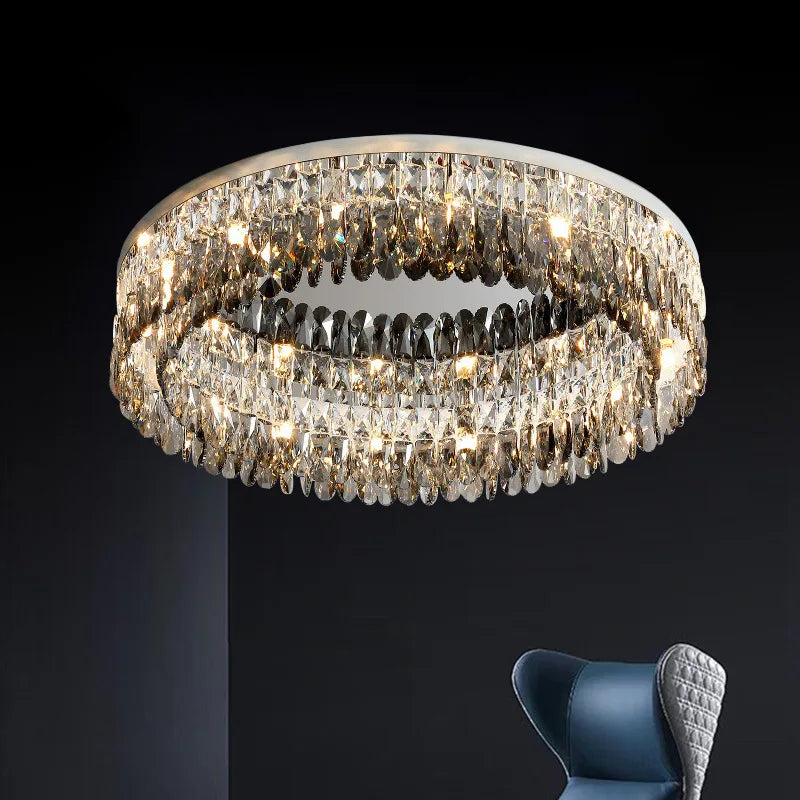 Modern Smoke Grey Crystal Ceiling Lights for Living Room, Kitchen, and Bedroom by Axyaa