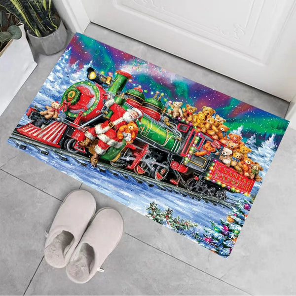 Axyaa Christmas Welcome Mat: Santa Claus Elk Print Non-Slip Floor Decor for Home & Kitchen