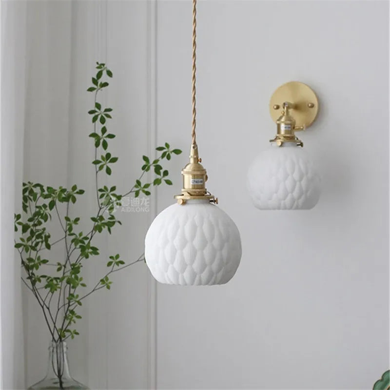 Axyaa Ceramic LED Pendant Light - Modern Copper Hanging Lamp