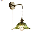 Axyaa Green Flower Glass Wall Sconce with Adjustable LED Wire, Pull Chain for Bedroom, Bathroom