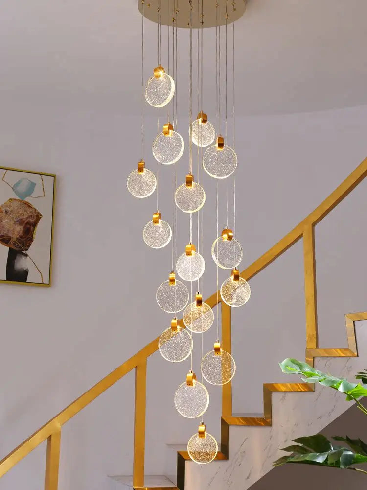 Axyaa Crystal Chandeliers LED Pendant Ceiling Light for Staircase Duplex Building