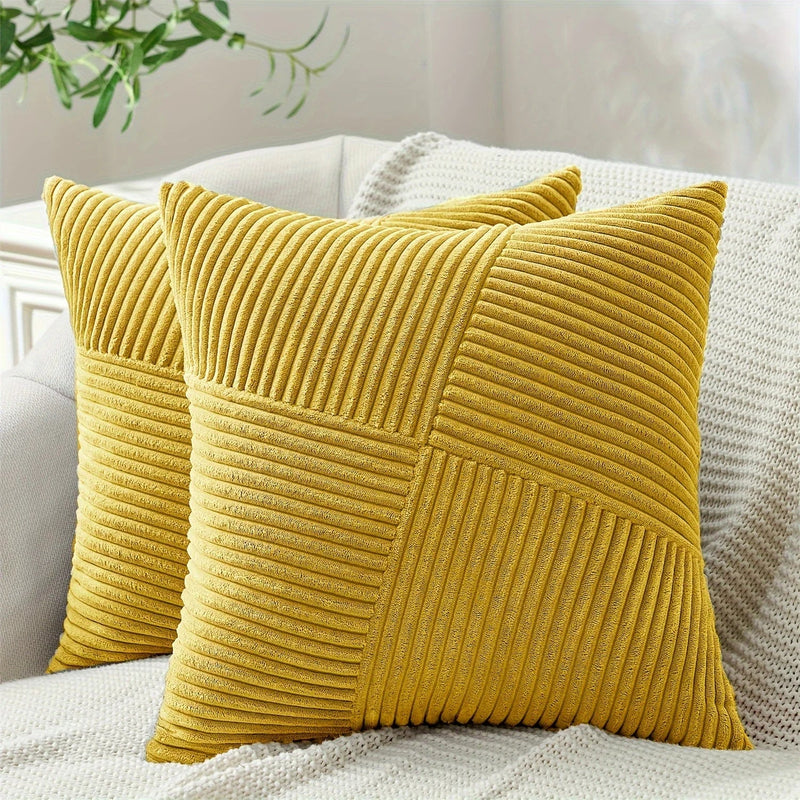 Axyaa Bohemian Patchwork Corduroy Throw Pillow Covers - 18x18 Inches